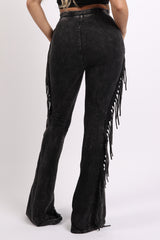 Fringe-Detailed Mineral Washed Pants