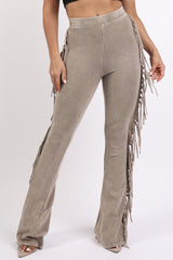 Fringe-Detailed Mineral Washed Pants