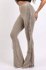 Fringe-Detailed Mineral Washed Pants