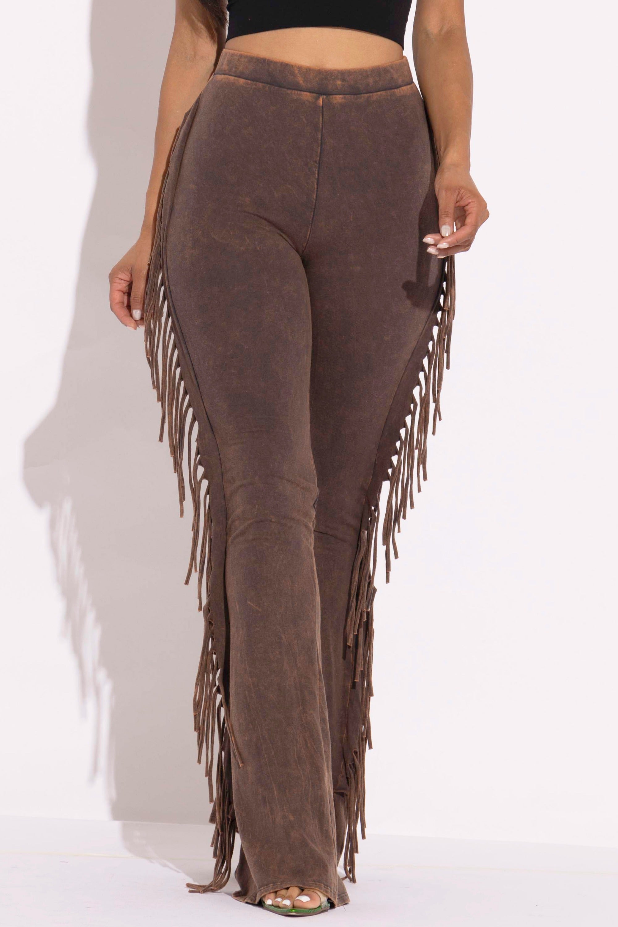 Fringe-Detailed Mineral Washed Pants