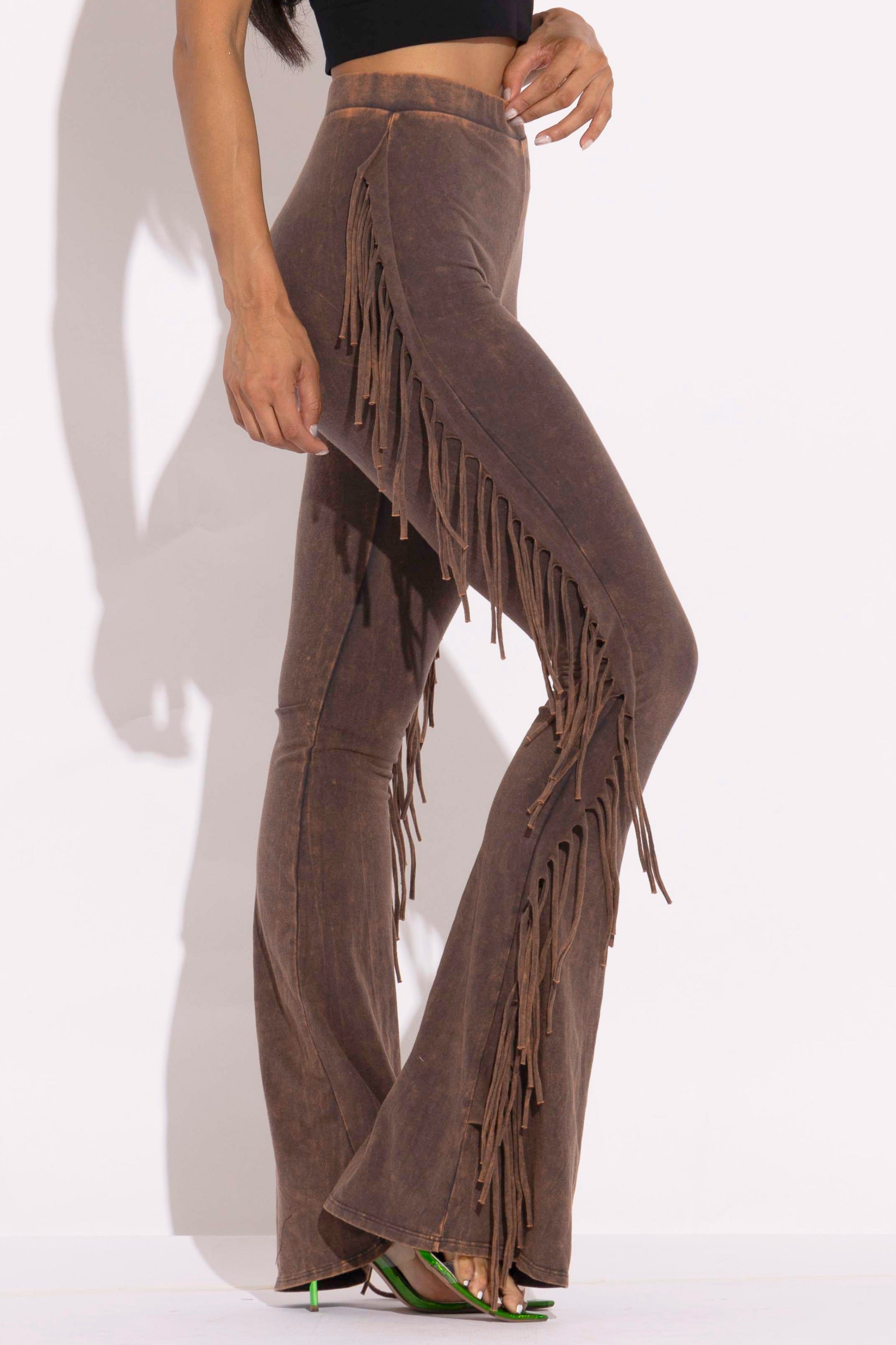 Fringe-Detailed Mineral Washed Pants