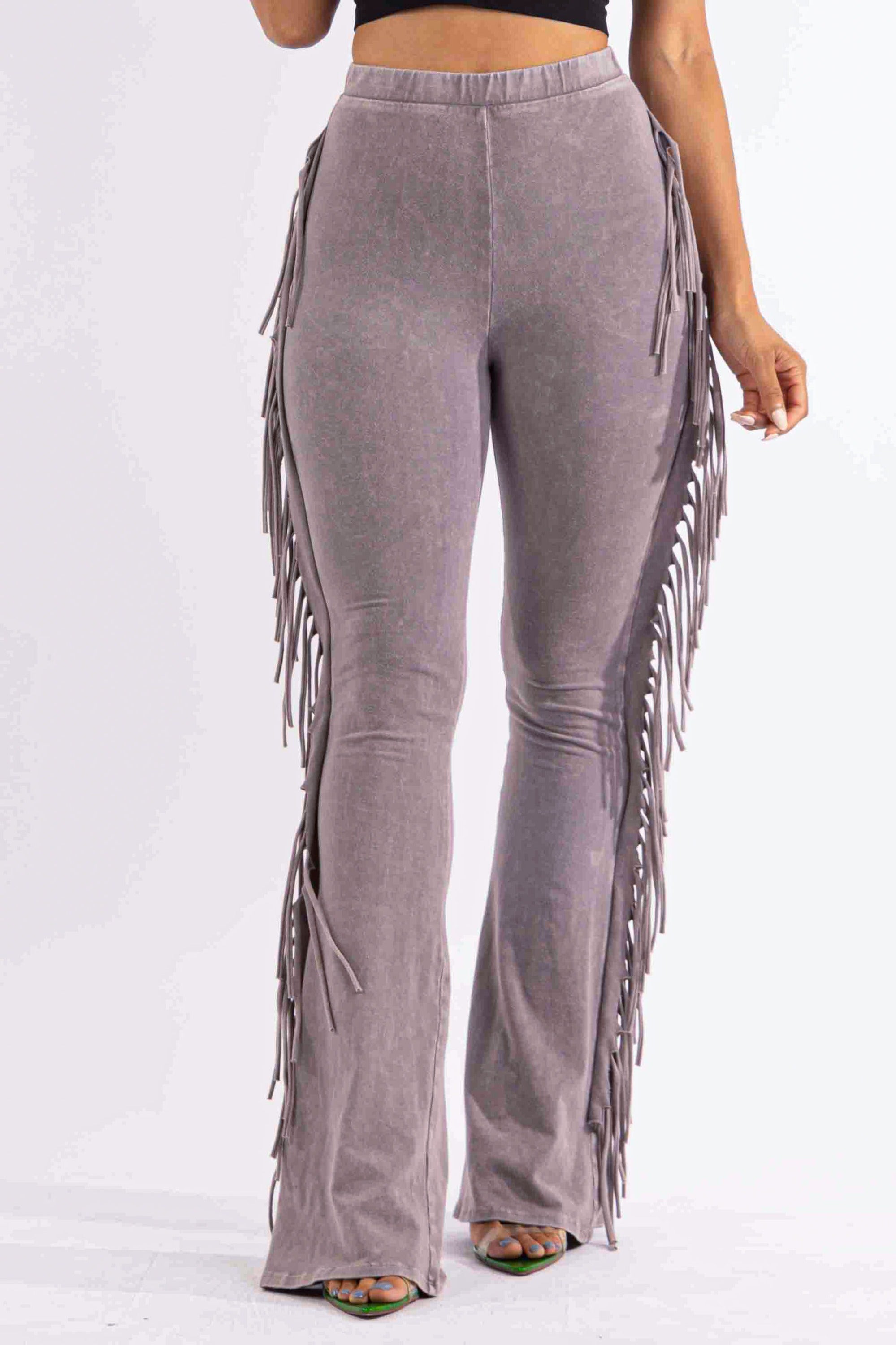 Fringe-Detailed Mineral Washed Pants