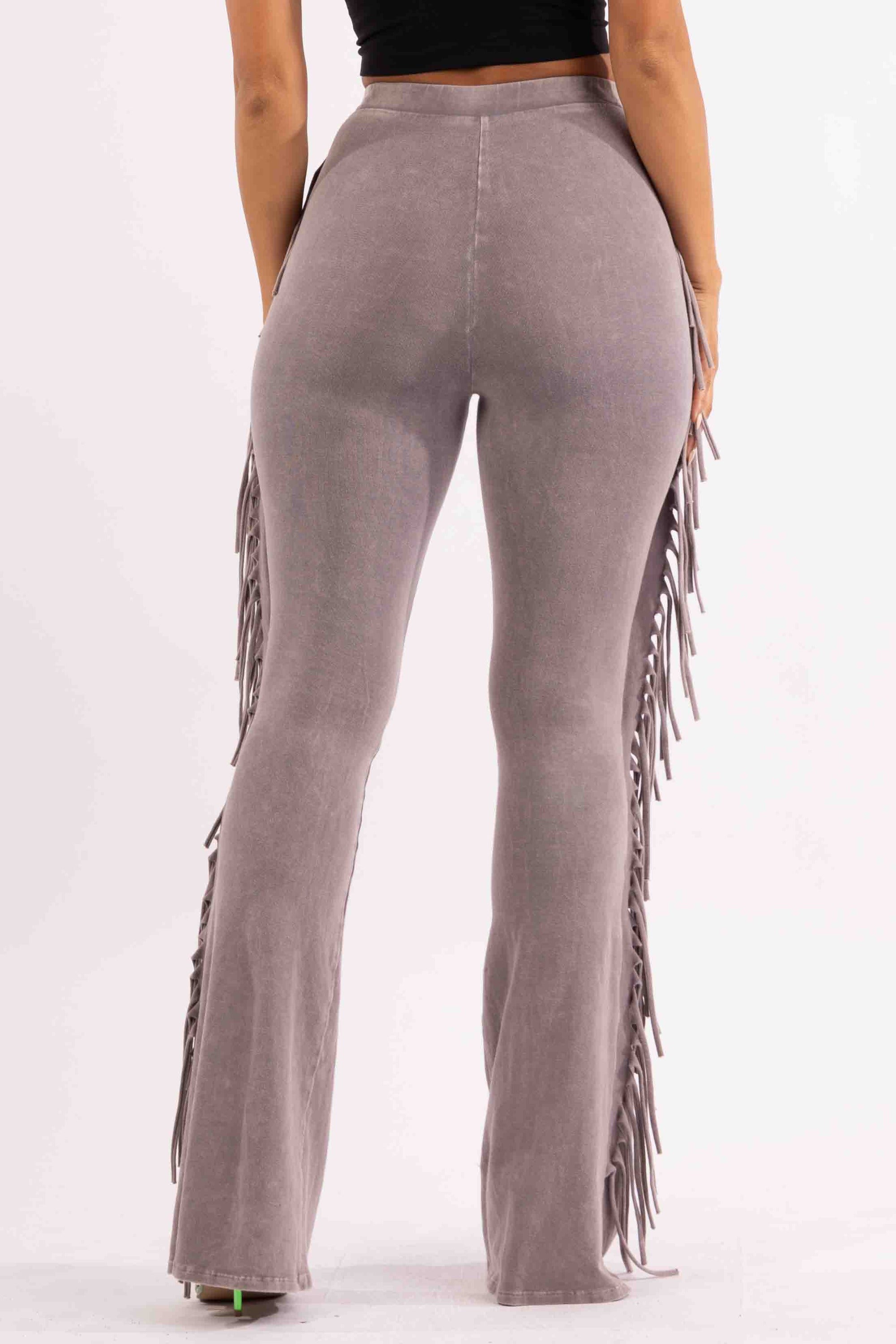 Fringe-Detailed Mineral Washed Pants