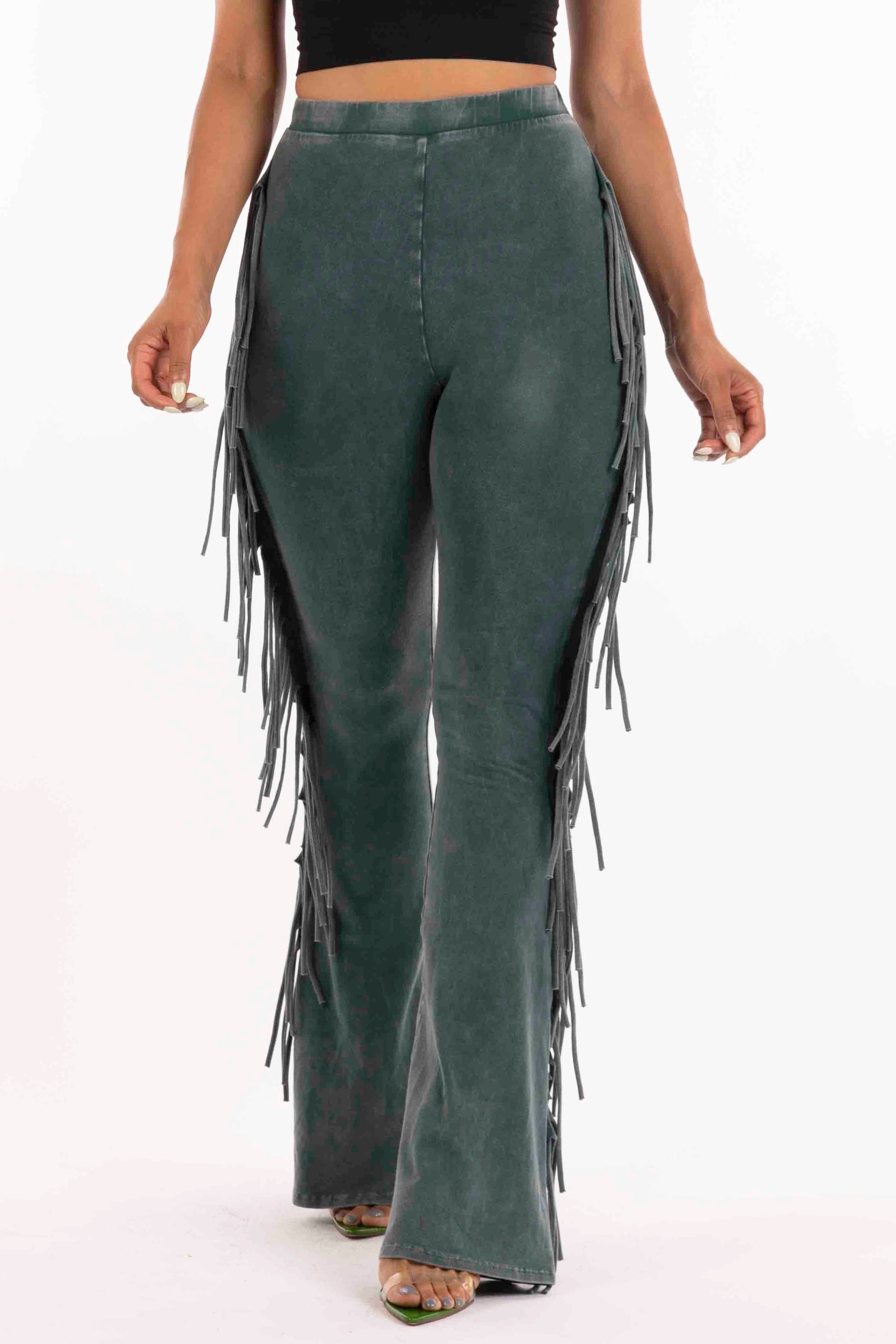 Fringe-Detailed Mineral Washed Pants