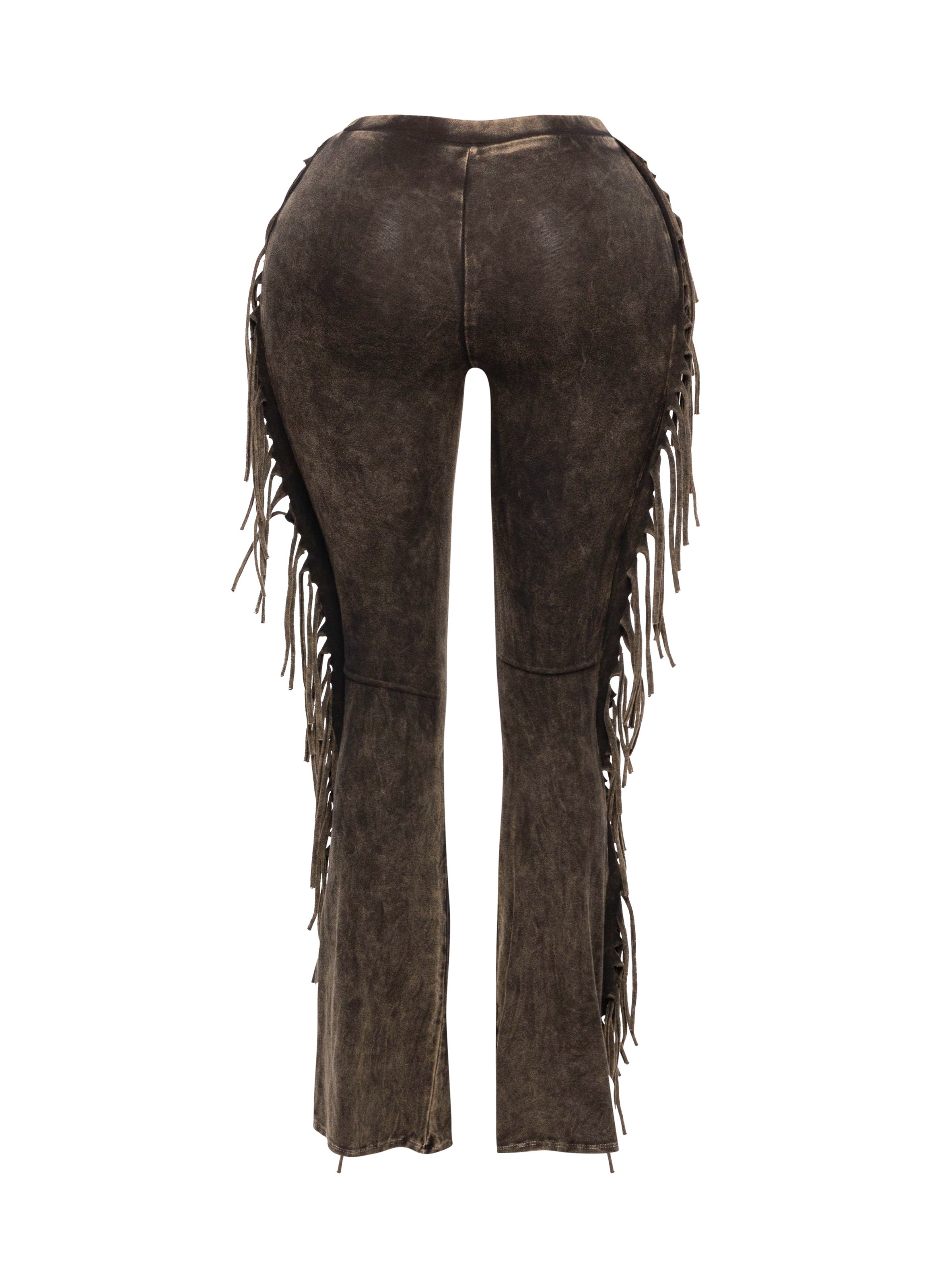 Fringe-Detailed Mineral Washed Pants