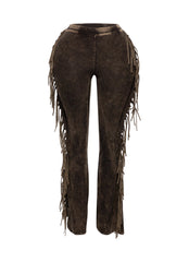 Fringe-Detailed Mineral Washed Pants