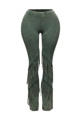 Mineral washed fringe flare pants