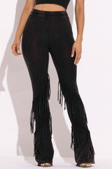 Mineral washed fringe flare pants