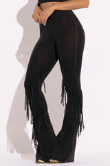 Mineral washed fringe flare pants