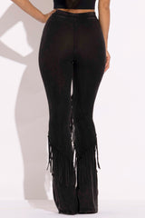 Mineral washed fringe flare pants