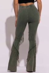 Mineral washed fringe flare pants