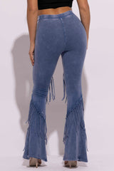 Mineral washed fringe flare pants