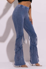 Mineral washed fringe flare pants