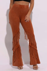 Mineral washed fringe flare pants