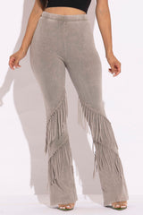 Mineral washed fringe flare pants