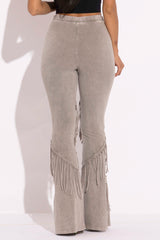 Mineral washed fringe flare pants