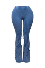 Mineral washed fringe flare pants