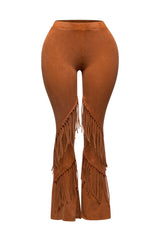 Mineral washed fringe flare pants