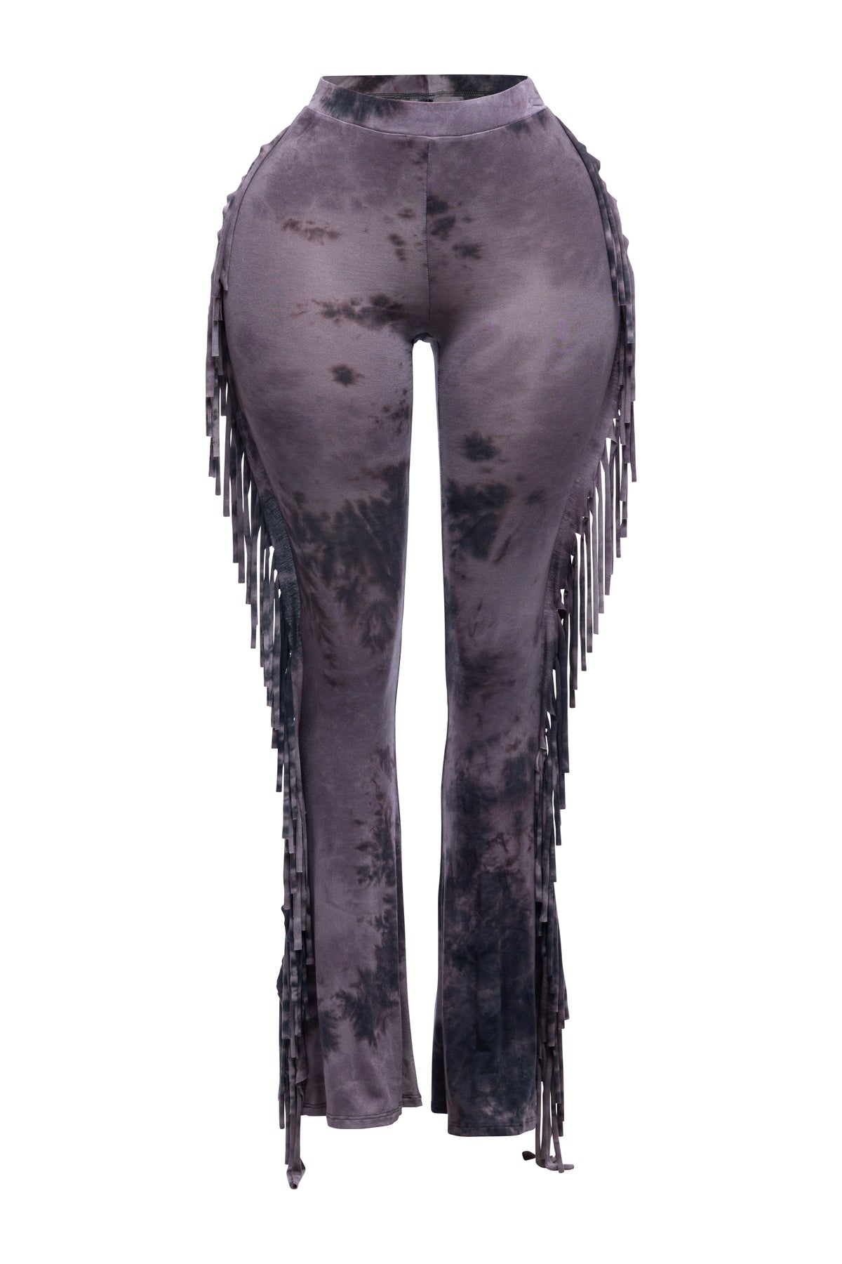 Tie dye printed fringe detailed flared pants