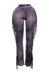 Tie dye printed fringe detailed flared pants