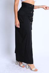 Trench Maxi skirt with high slit with button detail