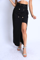 Trench Maxi skirt with high slit with button detail