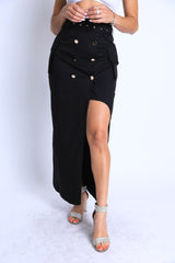 Trench Maxi skirt with high slit with button detail