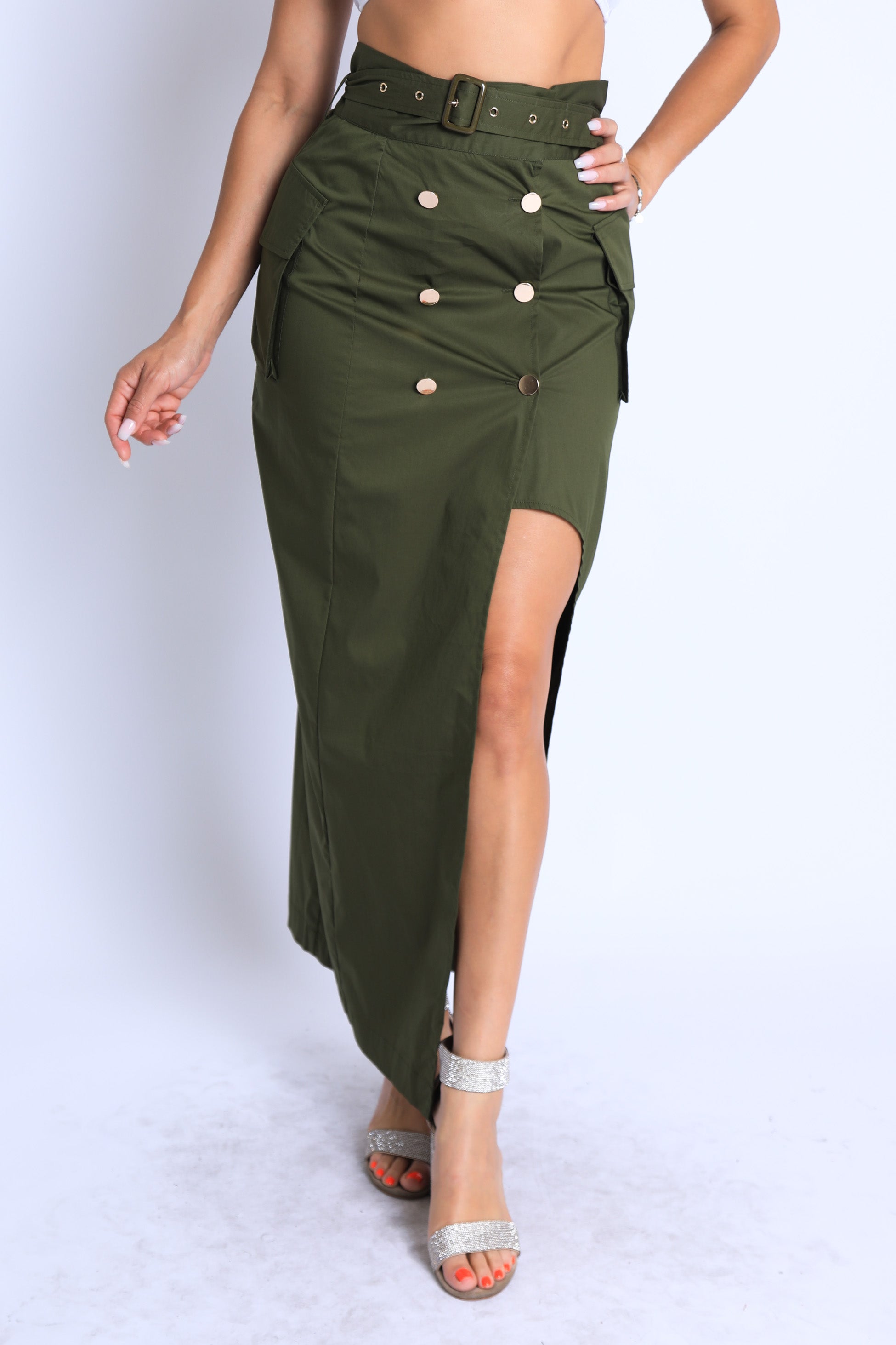 Asymmetric Pockets Detailed Maxi Skirt