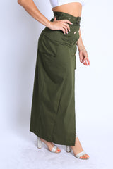 Asymmetric Pockets Detailed Maxi Skirt