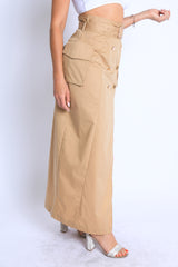 Trench Maxi skirt with high slit with button detail