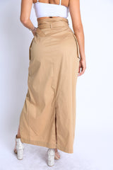 Trench Maxi skirt with high slit with button detail