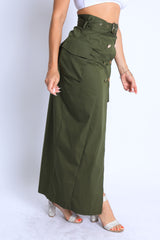 Trench Maxi skirt with high slit with button detail