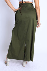 Trench Maxi skirt with high slit with button detail