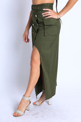 Trench Maxi skirt with high slit with button detail