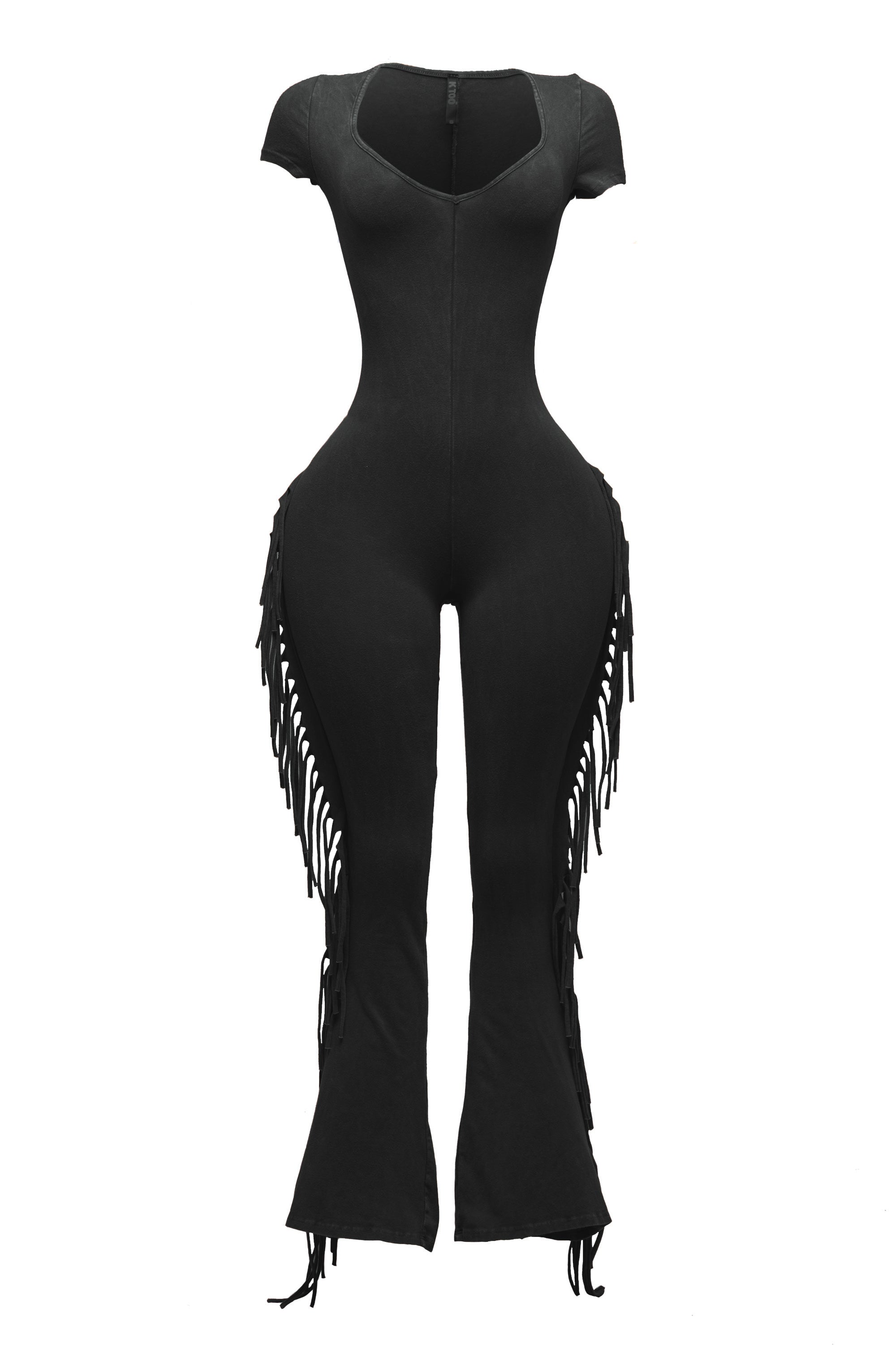 Mineral washed fringed jumpsuit