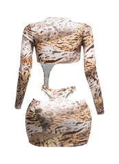 Foil Animal Printed Cut Out Mini Dress