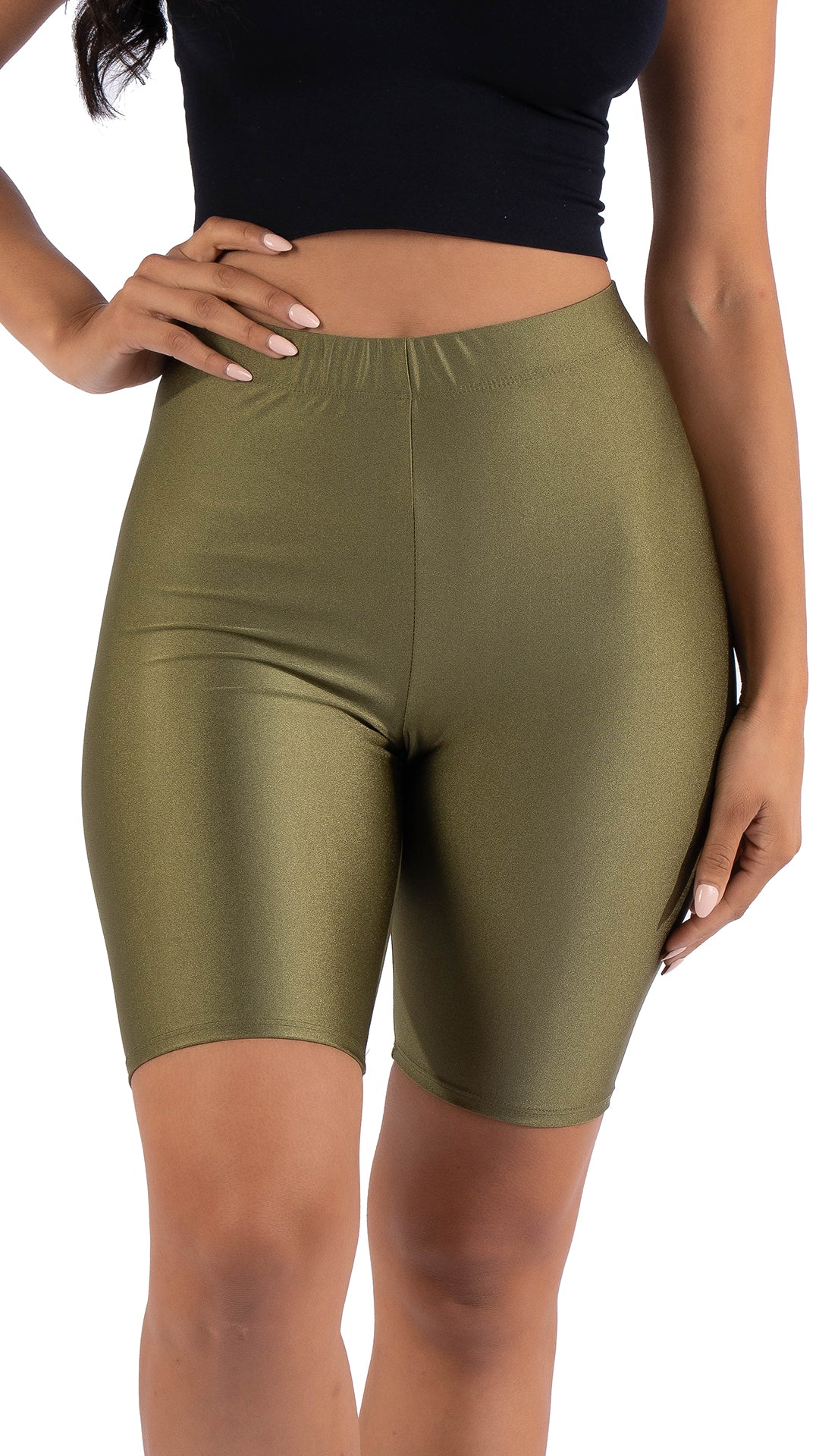 Highwaisted shiny nylon biker shorts in plus size