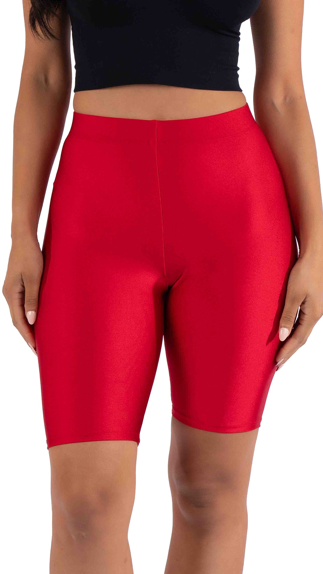 Highwaisted shiny nylon biker shorts in plus size