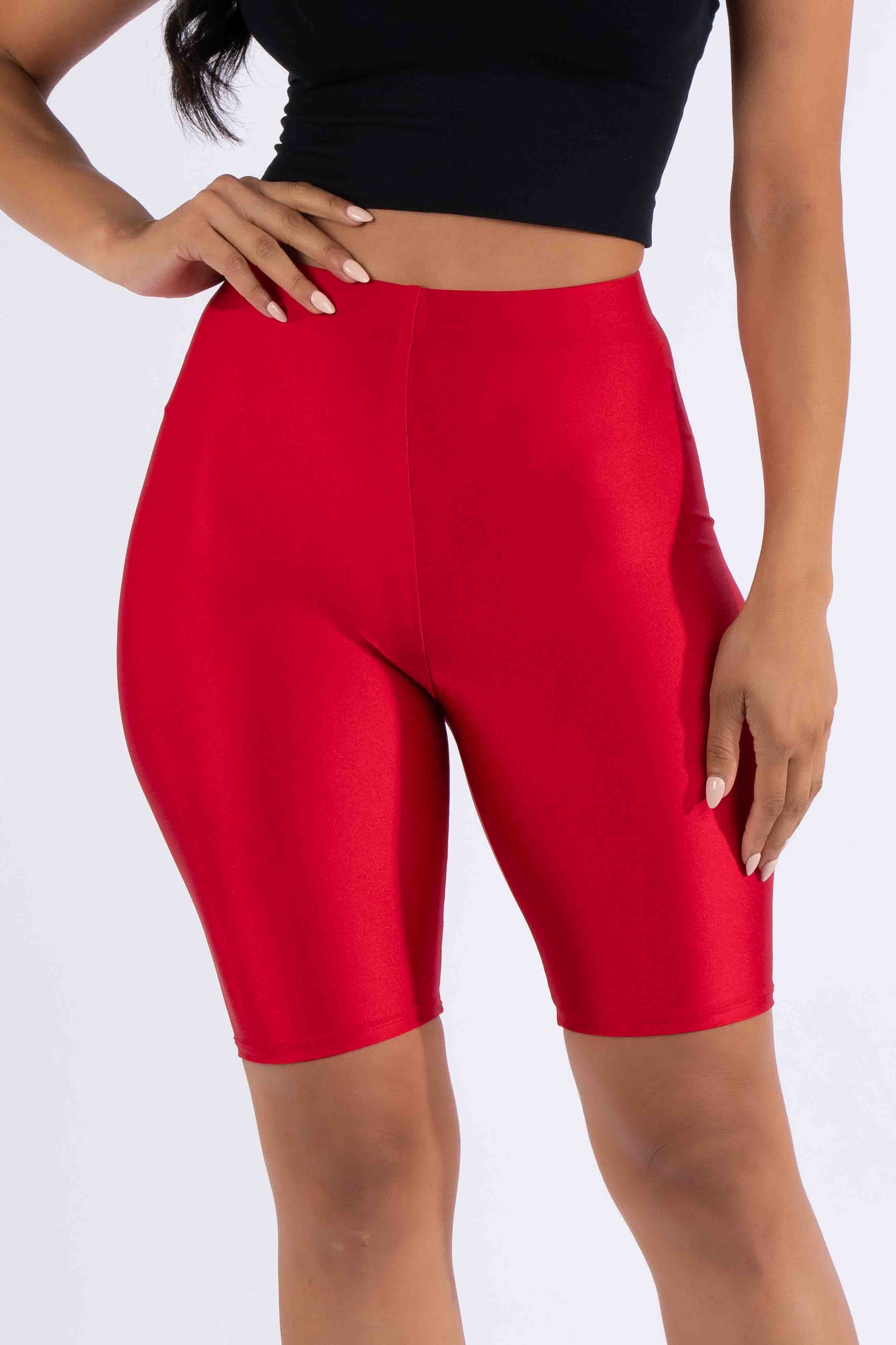 Highwaisted shiny nylon biker shorts in plus size