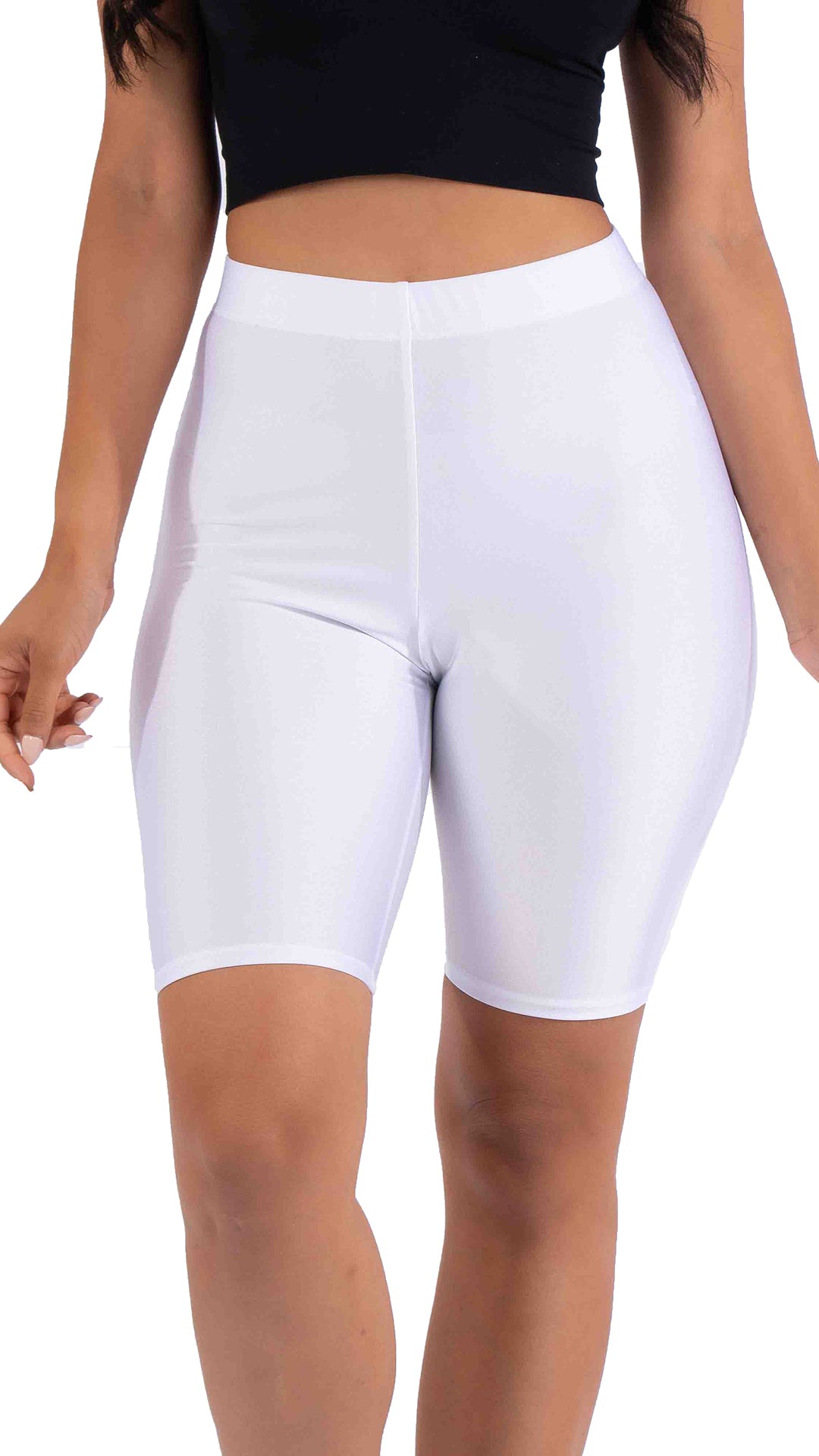 Highwaisted shiny nylon biker shorts in plus size