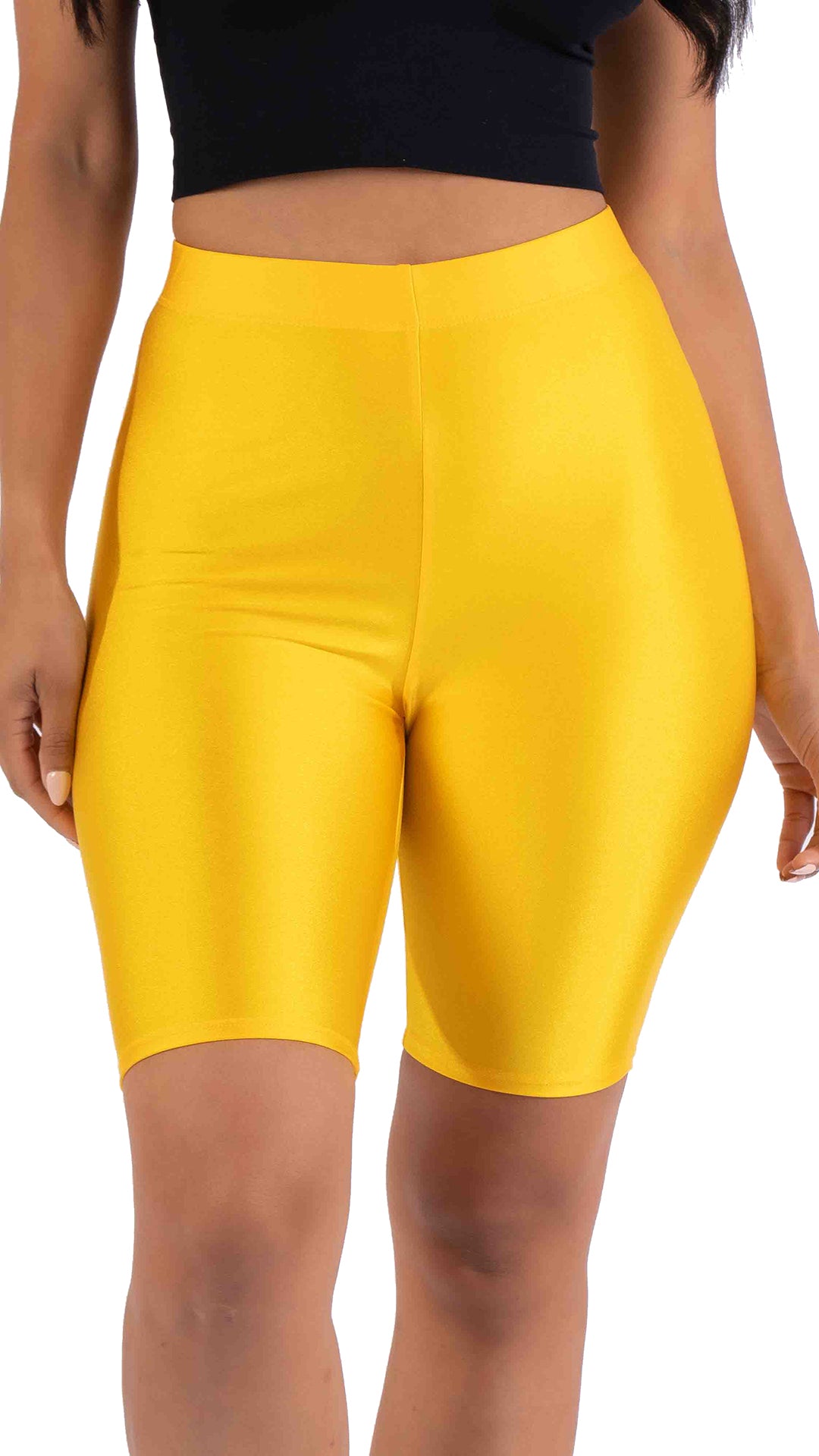 Highwaisted shiny nylon biker shorts in plus size