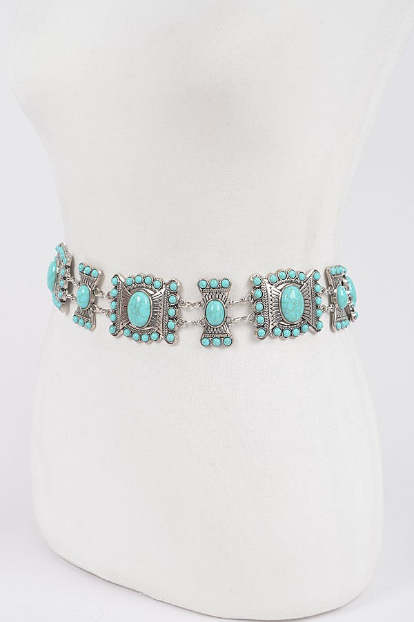 Turquoise Multi Metal Chain Belt