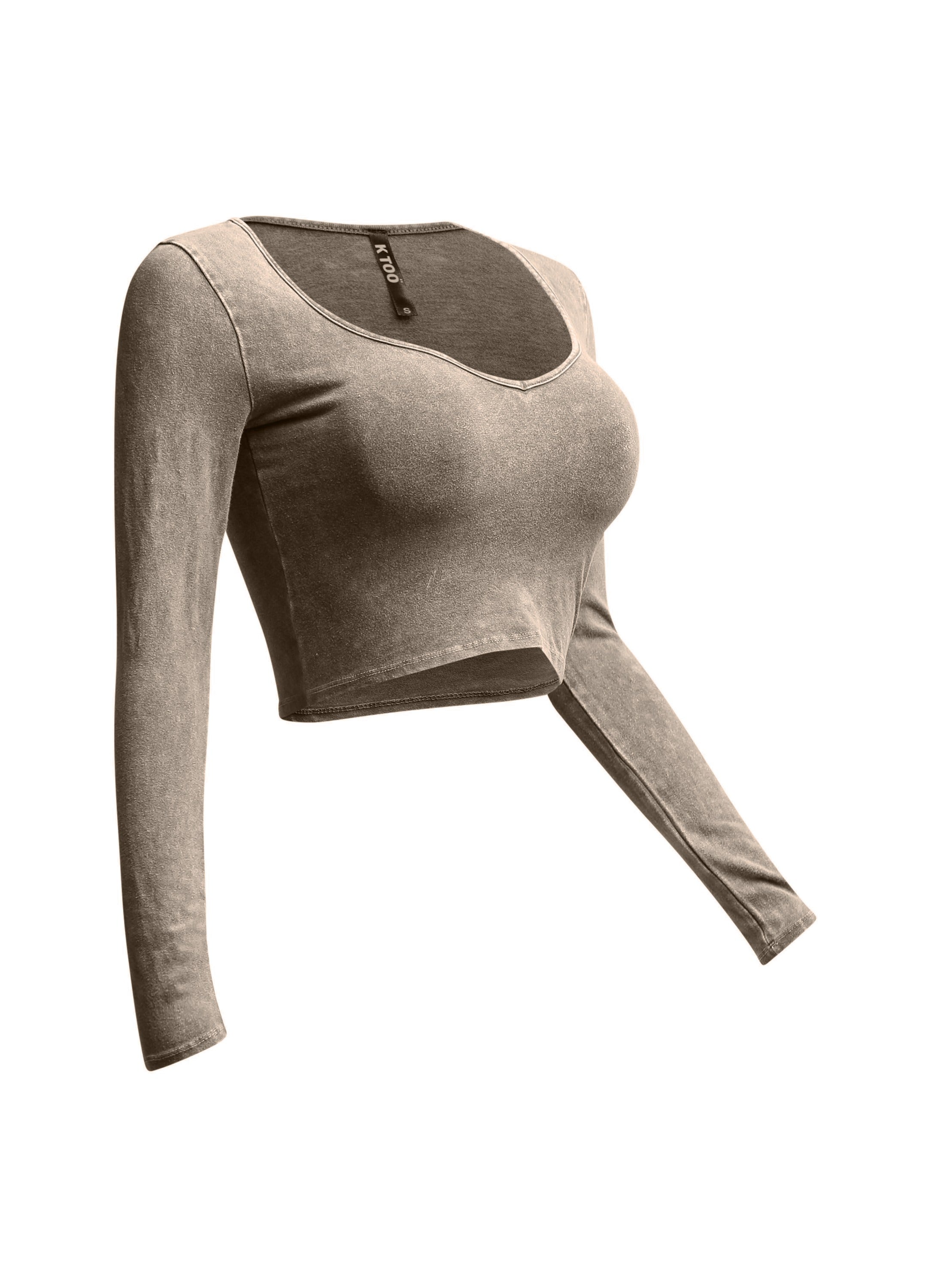 Right side view of beige vintage wash crop top highlighting the casual yet chic design.