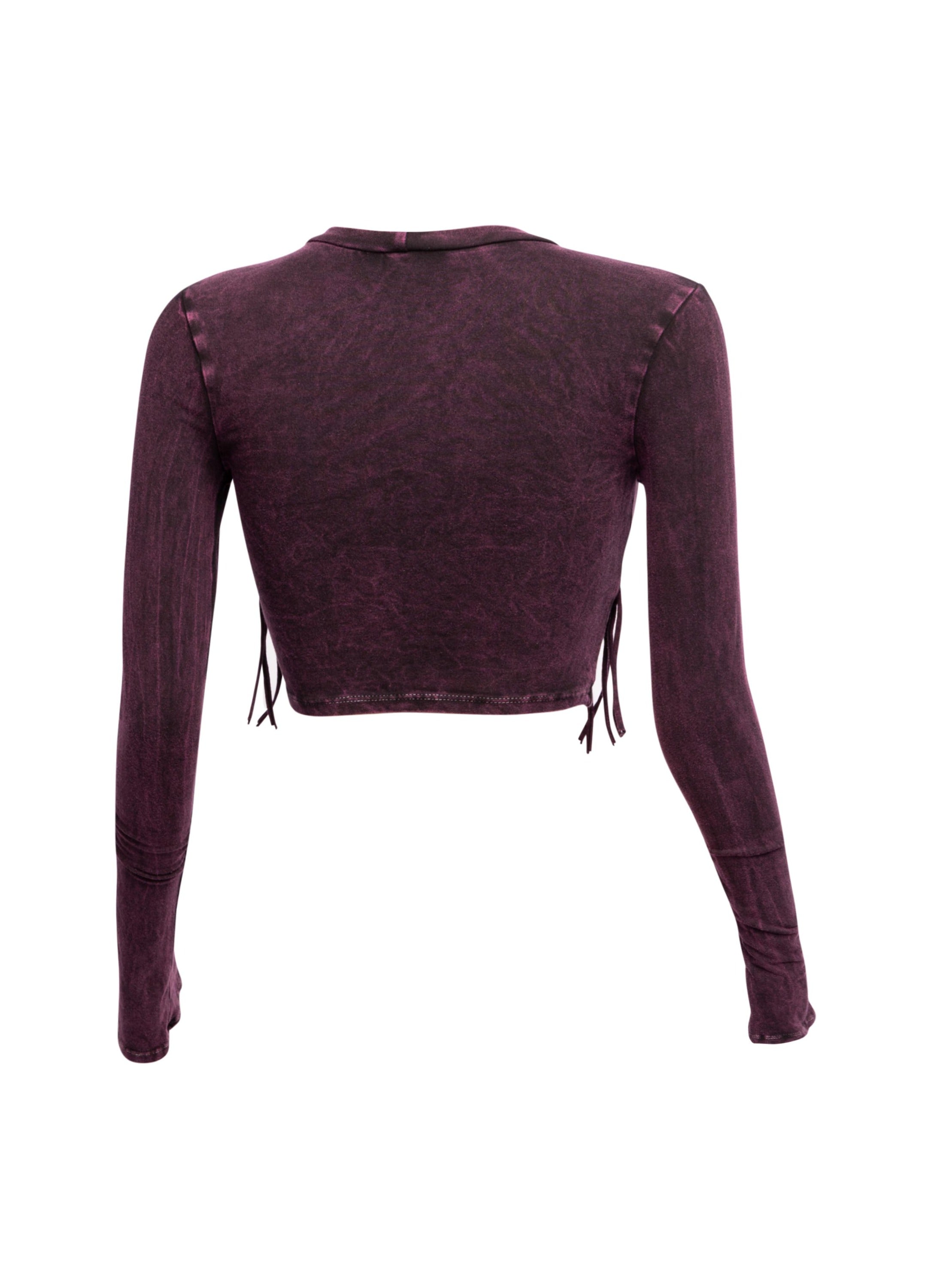 Mineral washed fringe front detailed long sleeve top