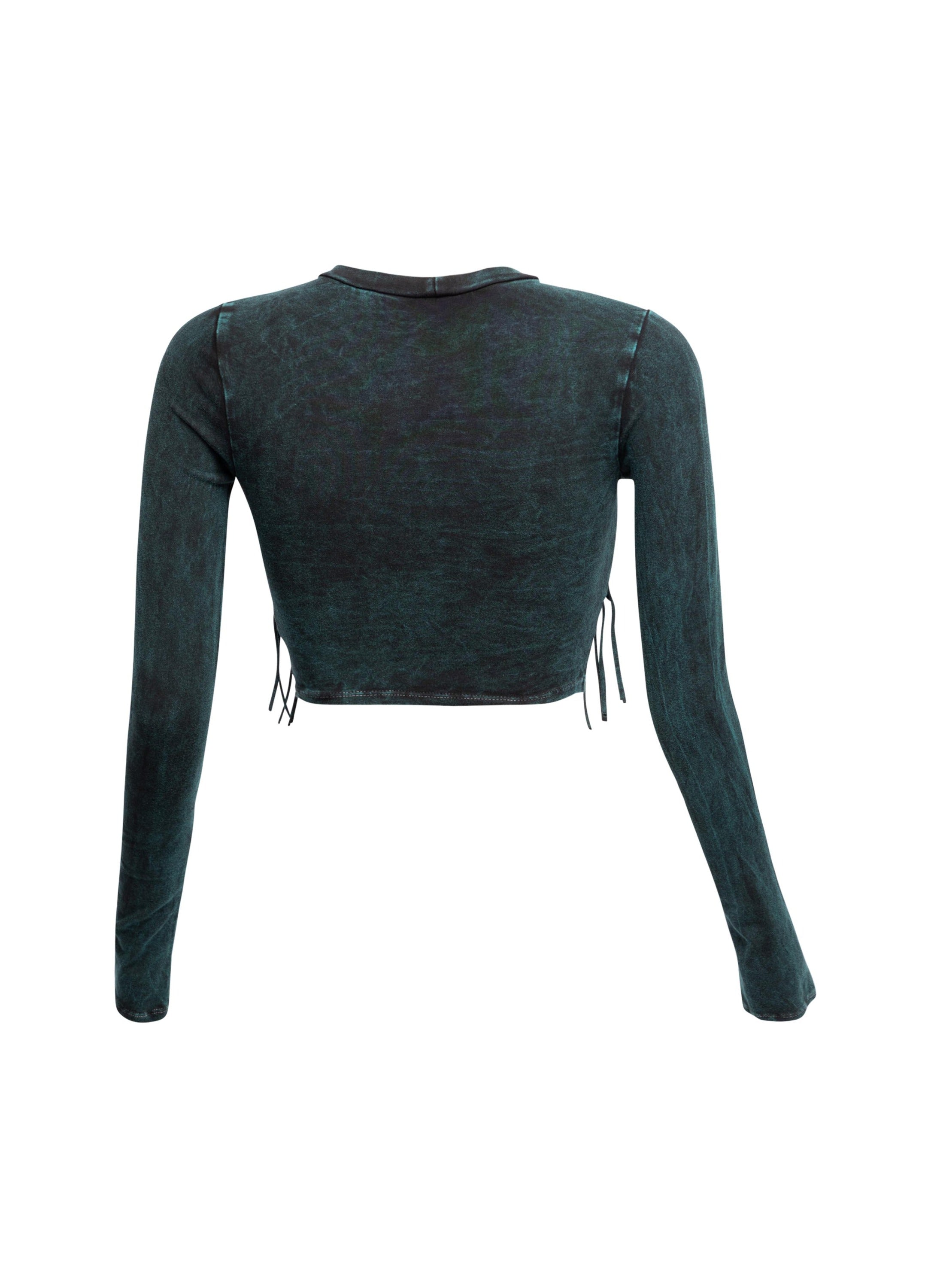 Mineral washed fringe front detailed long sleeve top