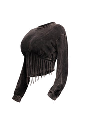 Washed fringe detailed bubble sleeve top