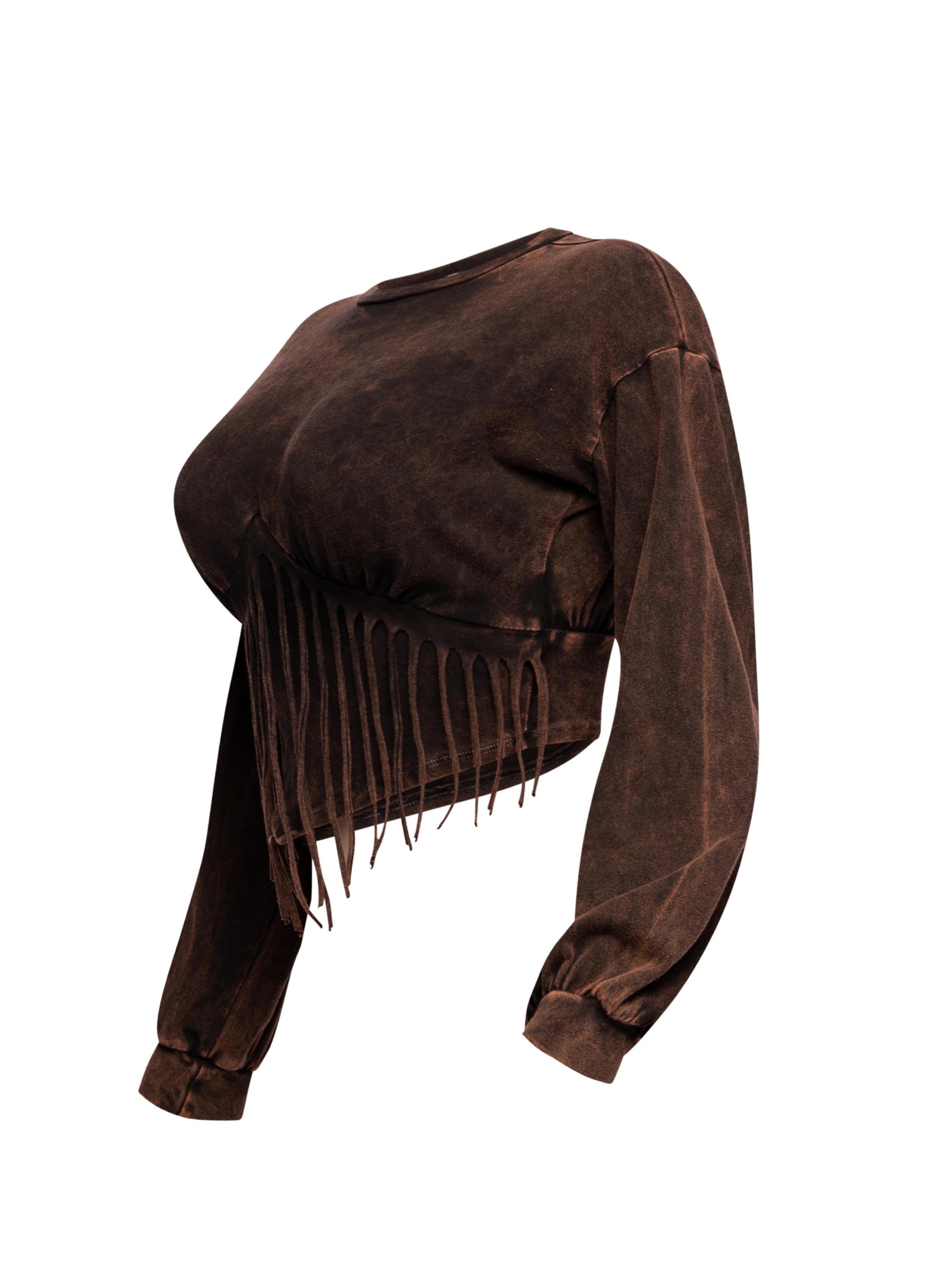 Washed fringe detailed bubble sleeve top