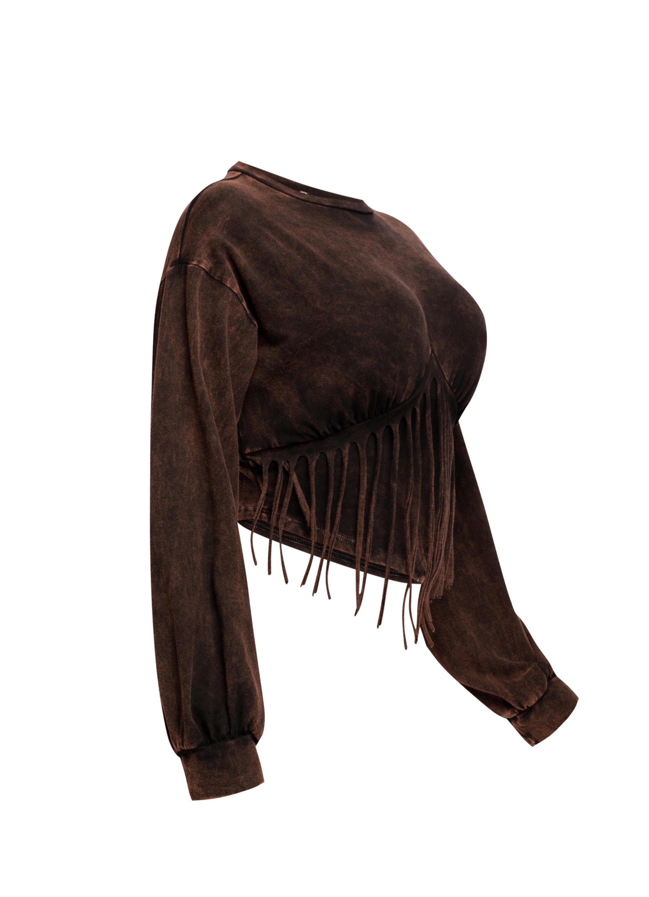 Washed fringe detailed bubble sleeve top