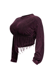 Washed fringe detailed bubble sleeve top