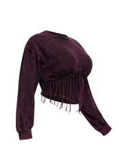 Washed fringe detailed bubble sleeve top